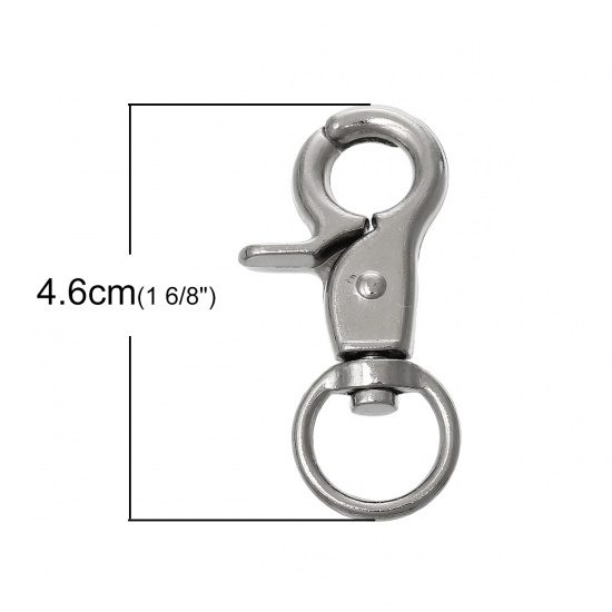 Picture of Zinc Based Alloy Keychain & Keyring Swivel Clasp Silver Tone 46mm x 23mm, 10 PCs