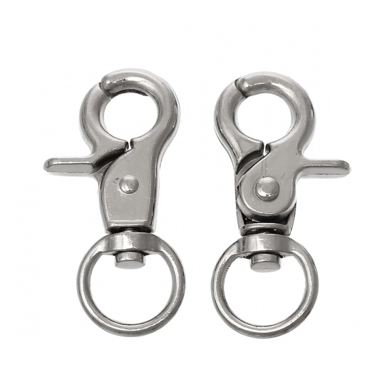 Picture of Zinc Based Alloy Keychain & Keyring Swivel Clasp Silver Tone 46mm x 23mm, 10 PCs