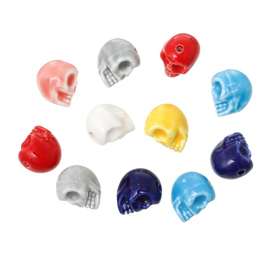 Picture of Ceramics Day Of The Dead Beads Sugar Skull At Random About 14mm x11mm - 13mm x11mm, Hole: Approx 2mm, 10 PCs