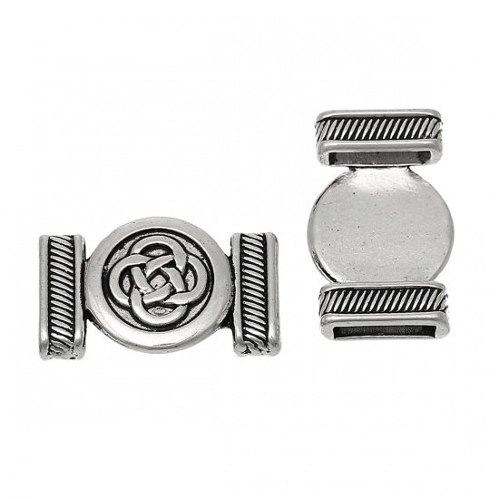 Picture of Zinc Based Alloy Slide Beads Rectangle Antique Silver Celtic Knot Pattern Carved About 24mm x 15mm, Hole Size: 10mm x2mm, 30 PCs