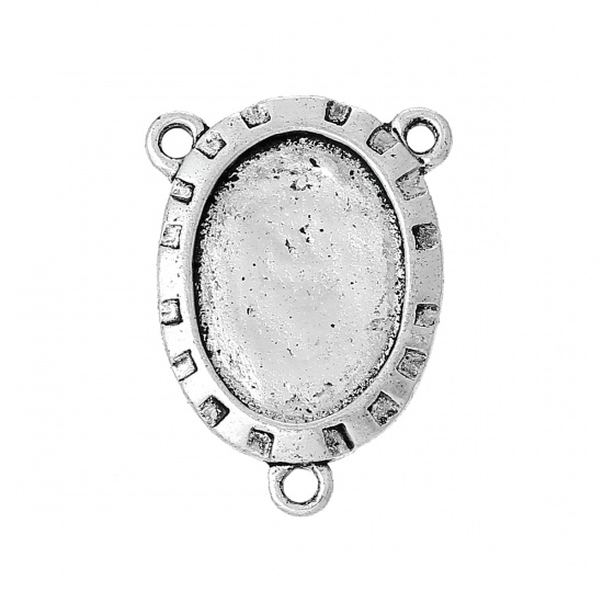 Picture of Zinc Based Alloy Cabochon Settings Connectors Oval Antique Silver Color Virgin Mary Carved（Fits 18mm x 13mm) 27mm(1 1/8") x 19mm(6/8"), 20 PCs