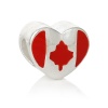 Bild von Zinklegierung European Stil Charm Großlochperlen Herz Versilbert Staatsflagge von Kanada Geschnitzt Rot Emaille etwa 11mm x 10mm, Loch:Ca 5.1mm, 10 Stücke