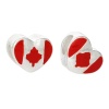 Bild von Zinklegierung European Stil Charm Großlochperlen Herz Versilbert Staatsflagge von Kanada Geschnitzt Rot Emaille etwa 11mm x 10mm, Loch:Ca 5.1mm, 10 Stücke