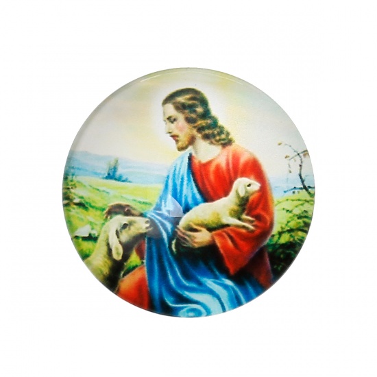 Immagine di Vetro Cupola Cabochon Cabochon per Abbellimento Tondo Flatback Multicolore Religione Disegno 25mm Dia, 30 Pz