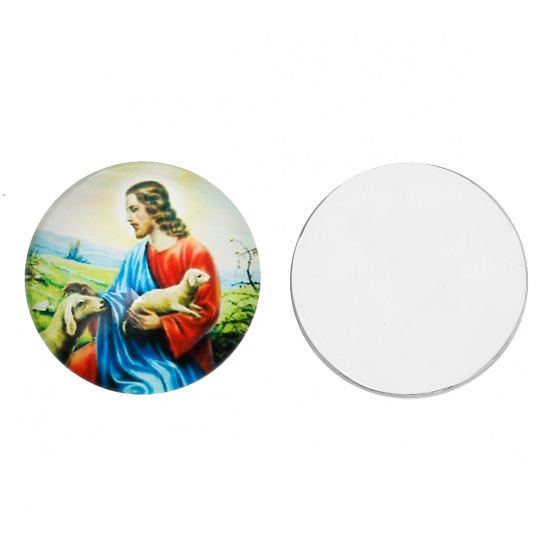 Immagine di Vetro Cupola Cabochon Cabochon per Abbellimento Tondo Flatback Multicolore Religione Disegno 25mm Dia, 30 Pz