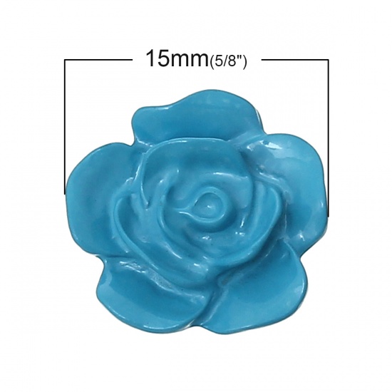 Bild von Zinklegierung Verzierung Blumen Blau Emaille 15.0mm x 15.0mm, 50 Stück