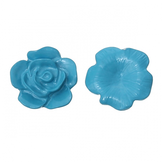 Bild von Zinklegierung Verzierung Blumen Blau Emaille 15.0mm x 15.0mm, 50 Stück