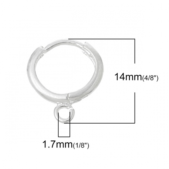 Picture of Brass Hoop Earrings Findings Silver Plated W/ Loop 14mm( 4/8") x 12mm( 4/8"), Post/ Wire Size: (20 gauge), 10 PCs                                                                                                                                             