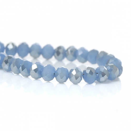 Picture of Crystal Glass Loose Beads Round Blue & Silvery Faceted About 4mm Dia, Hole: Approx 1mm, 48.9cm long, 1 Strand (Approx 149 PCs/Strand)