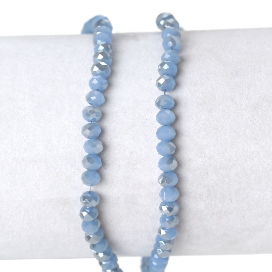 Picture of Crystal Glass Loose Beads Round Blue & Silvery Faceted About 4mm Dia, Hole: Approx 1mm, 48.9cm long, 1 Strand (Approx 149 PCs/Strand)