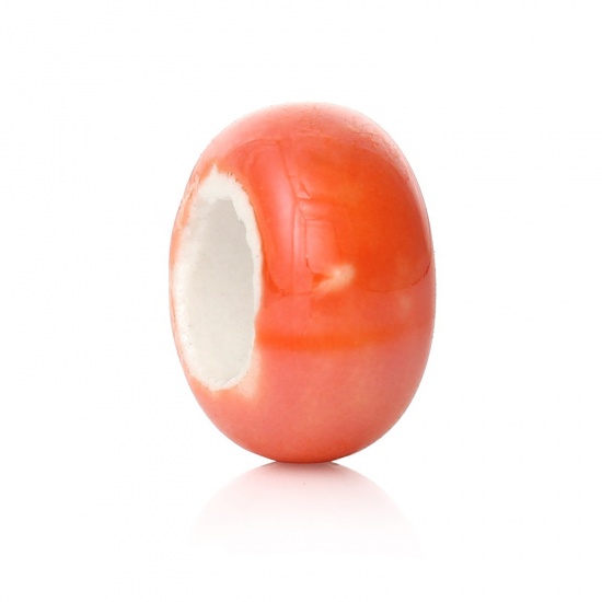 Picture of 10 PCs Ceramic European Style Large Hole Charm Beads Orange-red Abacus 14mm x 9mm, Hole: Approx 6.2mm-6.6mm