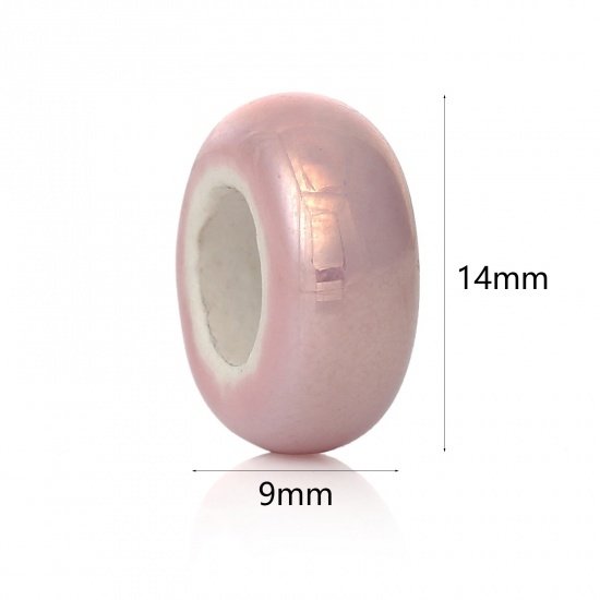 Picture of 10 PCs Ceramic European Style Large Hole Charm Beads Light Pink Abacus 14mm x 9mm, Hole: Approx 6.2mm-6.4mm