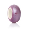 Picture of Ceramics European Style Large Hole Charm Beads Flat Round Mauve AB Color About 13mm x7mm - 12mm x6mm, Hole: Approx 6mm-6.4mm, 10 PCs