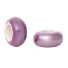 Picture of Ceramics European Style Large Hole Charm Beads Flat Round Mauve AB Color About 13mm x7mm - 12mm x6mm, Hole: Approx 6mm-6.4mm, 10 PCs