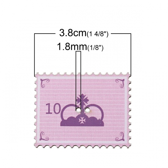 Immagine di Legno Bottone da Cucire ScrapbookBottone Francobollo Rosa Due Fori Corona Disegno 38mm x 30mm, 20 Pz