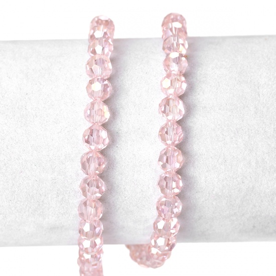 Picture of Crystal Glass Loose Beads Round Pink AB Color Faceted About 6mm Dia, Hole: Approx 1.5mm, 60.5cm long, 1 Strand (Approx 100 PCs)