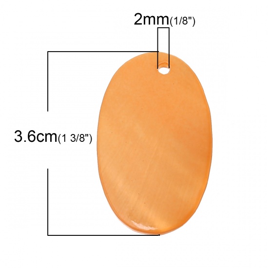Picture of Natural Shell Pendants Oval Orange 3.6cm x2.2cm(1 3/8" x 7/8"), 20 PCs