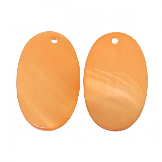 Picture of Natural Shell Pendants Oval Orange 3.6cm x2.2cm(1 3/8" x 7/8"), 20 PCs