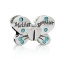 Picture of Zinc Metal Alloy European Style Large Hole Charm Beads Butterfly Antique Silver Message " Mother Daughter " Carved Blue Rhinestone About 22mm( 7/8") x 15mm( 5/8"), Hole: Approx 4.8mm, 5 PCs