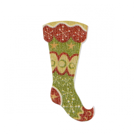 装飾パーツ ウッド クリスマスの靴下 多色 3.4cm x 15mm、 100 個 の画像