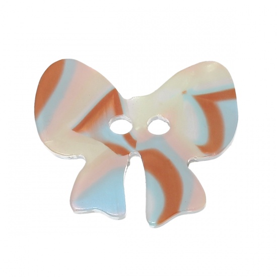 Immagine di Acrilato Bottone da Cucire ScrapbookBottone Cravatta a Farfalla Multicolore Due Fori Striscia Disegno 25mm x 21mm, 20 Pz