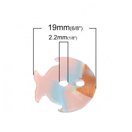 アクリル 2つ穴 ボタン 魚 多色 ストライプ 19mm x 18mm 20 個 の画像
