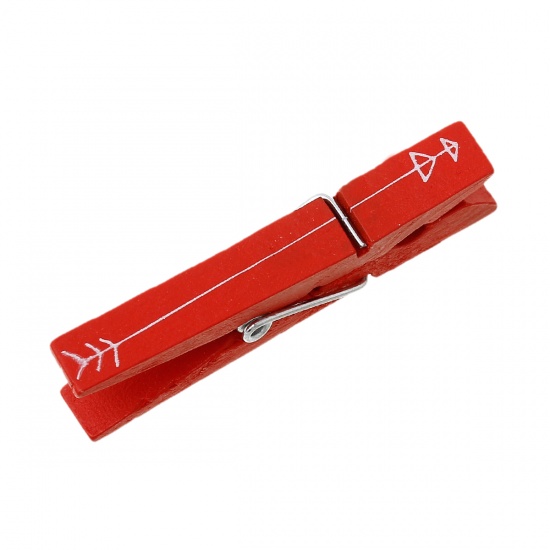 Picture of Wood Photo Paper Clothes Clothespin Clips Note Pegs Red Arrow Pattern 4.9cm x0.9cm(1 7/8" x 3/8"), 50 PCs