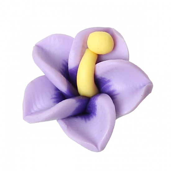 Image de Cabochons d'Embellissement en Pâte Polymère Fleur Violet, 16mm-17mm x 15mm-16mm , 30 Pcs