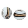 Image de Perles à Gros Trou au Style Européen en Lampwork Rond Blanc Rayure 14mm Dia, Tailles de Trous: 5mm, 20 Pcs