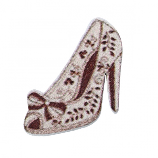 Immagine di Wood Embellishments Findings High-heeled Shoes Brown Leaf Pattern 4.0cm x 3.9cm , 20 PCs