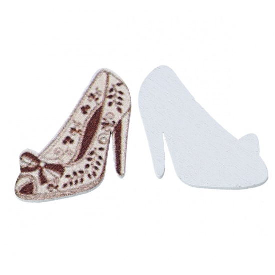 Wood Embellishments Findings High-heeled Shoes Brown Leaf Pattern 4.0cm x 3.9cm , 20 PCs の画像