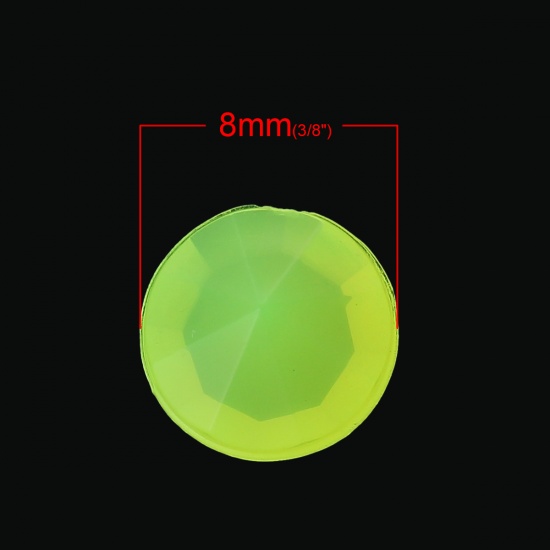 アクリル ラインストーン 円形 ファセット・カット 蛍光きいろ 直径： 8mm、 500 個 の画像