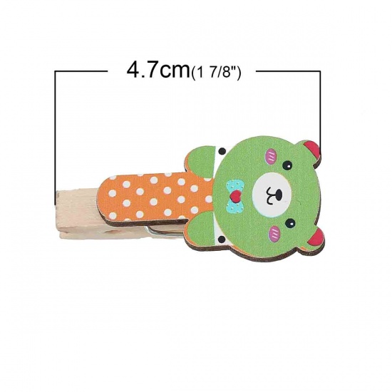 Picture of Wood Photo Holder Clothespin Clips At Random Bear Pattern 4.7cm x 22.0mm, 20 PCs
