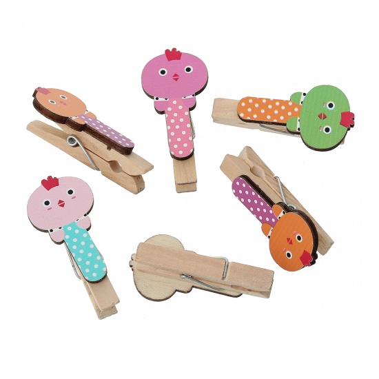 Picture of Wood Photo Holder Clothespin Clips At Random Birds Pattern 4.8cm x 23.0mm, 20 PCs