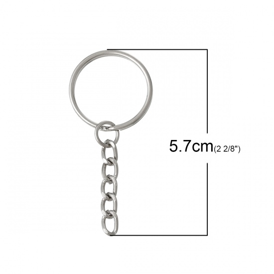 Picture of Iron Based Alloy Keychain & Keyring Circle Ring Silver Tone 57mm x 25mm, 50 PCs