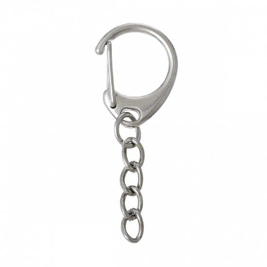 Picture of Iron Based Alloy Keychain & Keyring Lobster Clasp Silver Tone 49mm x 18mm, 200 PCs