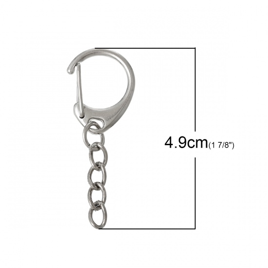 Immagine di Lega di Ferro Anello Portachiavi Tono Argento 49mm x 18mm, 200 Pz