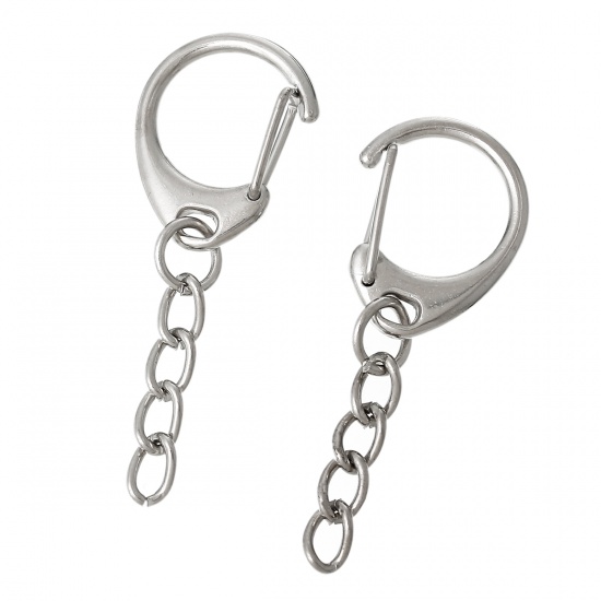 Picture of Iron Based Alloy Keychain & Keyring Lobster Clasp Silver Tone 49mm x 18mm, 200 PCs