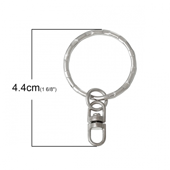 Picture of Iron Based Alloy Keychain & Keyring Circle Ring Silver Tone 44mm x 25mm, 50 PCs
