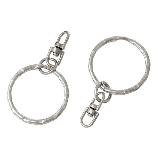 Picture of Iron Based Alloy Keychain & Keyring Circle Ring Silver Tone 44mm x 25mm, 50 PCs