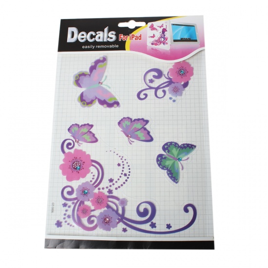 Image de Sticker Autocollant pour Ipad Papillon Multicolore Fleurs 24cm x 17cm, 5 Pcs
