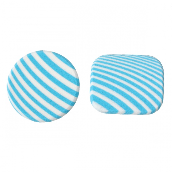 Picture of NBR Sponge Powder Puff Make Up Tools Cosmetic Round Blue Zebra Stripe Pattern 5.5cm x4.5cm(2 1/8" x1 6/8") 5.5cm(2 1/8") Dia., 2 Sets