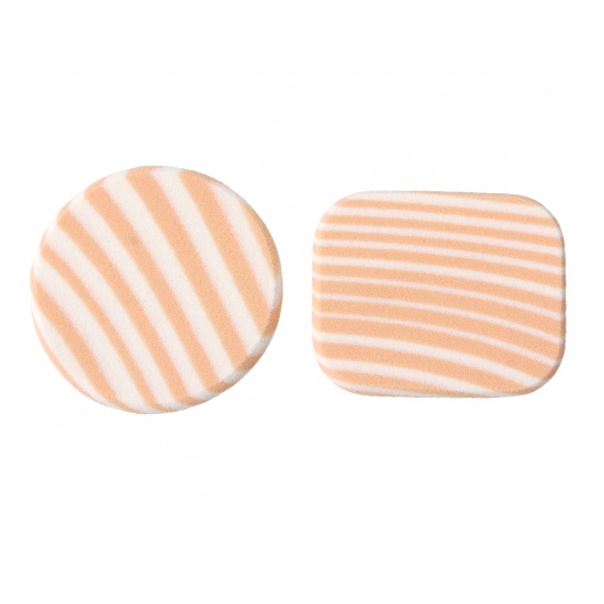 Picture of NBR Sponge Powder Puff Make Up Tools Cosmetic Round Peachy Beige Zebra Stripe Pattern 5.5cm x4.5cm(2 1/8" x1 6/8") 5.5cm(2 1/8") Dia., 2 Sets