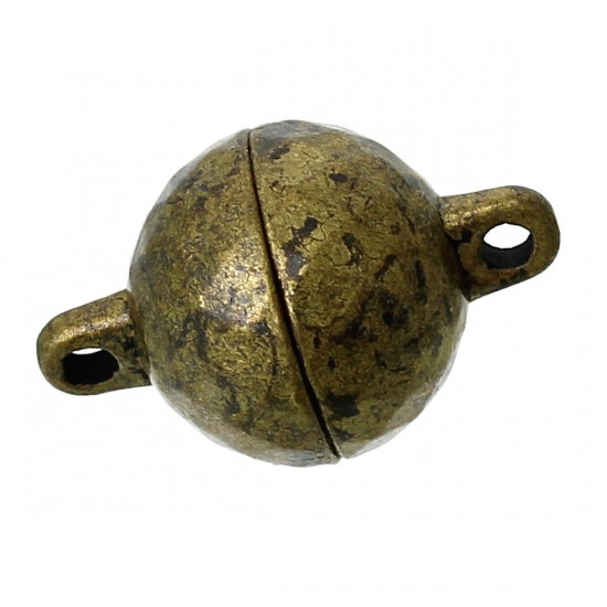 Picture of Zinc Based Alloy Magnetic Clasps Round Antique Bronze Faceted 17mm x 11mm, 2 Sets