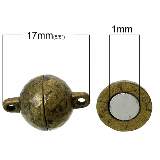 Picture of Zinc Based Alloy Magnetic Clasps Round Antique Bronze Faceted 17mm x 11mm, 2 Sets