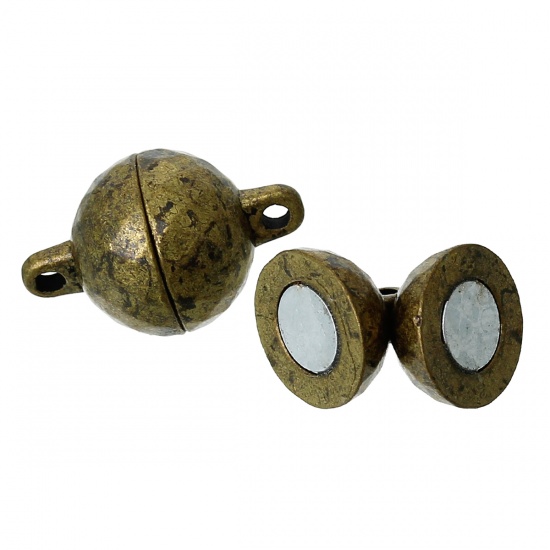 Picture of Zinc Based Alloy Magnetic Clasps Round Antique Bronze Faceted 17mm x 11mm, 2 Sets