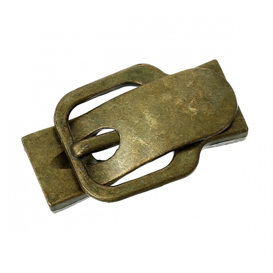 Bild von Zinklegierung Magnetverschluss Gürtelschnalle Bronzefarbe (für 10mm x 2mm Kordel) 36mm x 22mm 2 Sets