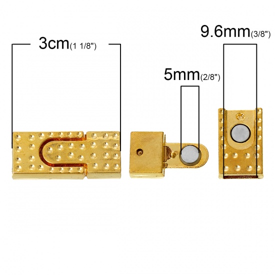 Picture of Zinc Based Alloy Magnetic Clasps Rectangle Gold Plated (Can Hold ss4 Rhinestone, Fits 10mm x 2mm Cord) 30mm x 13mm, 2 Sets