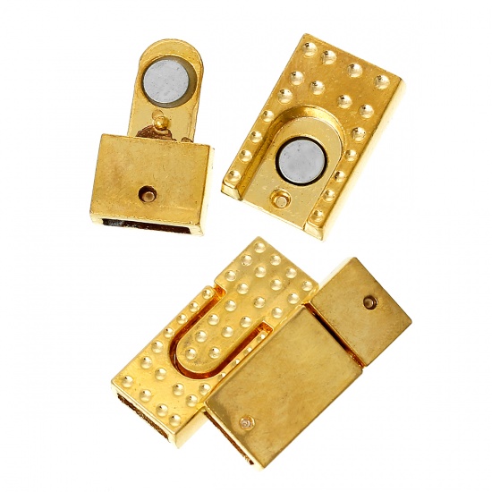 Picture of Zinc Based Alloy Magnetic Clasps Rectangle Gold Plated (Can Hold ss4 Rhinestone, Fits 10mm x 2mm Cord) 30mm x 13mm, 2 Sets