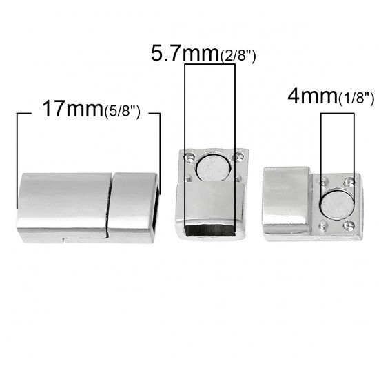 Picture of Zinc Based Alloy Magnetic Clasps Rectangle Silver Tone 17mm x 8mm, 2 Sets